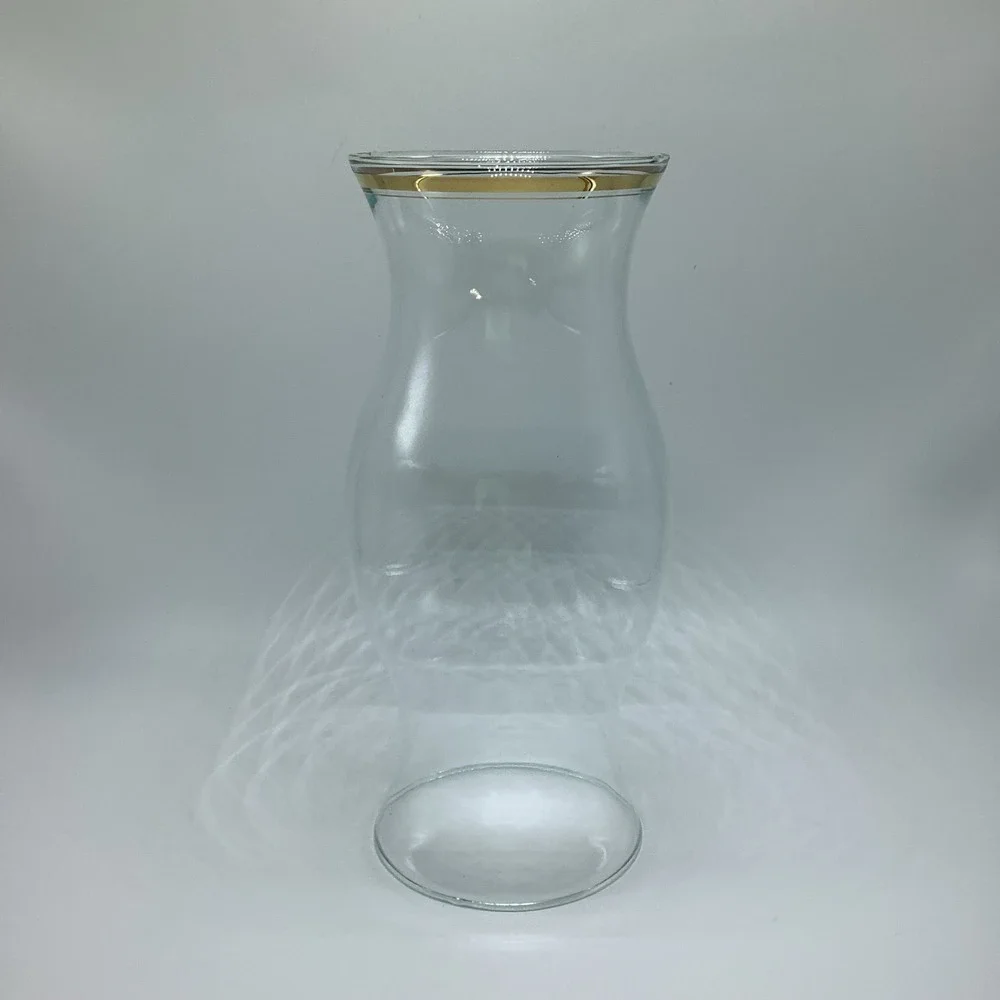 Vintage Hand Blown Glass Hurricane Lamp Shade w/ Gold Trim 9 1/4